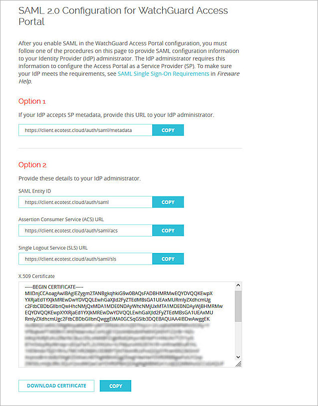 Screen shot of the SAML IDP 